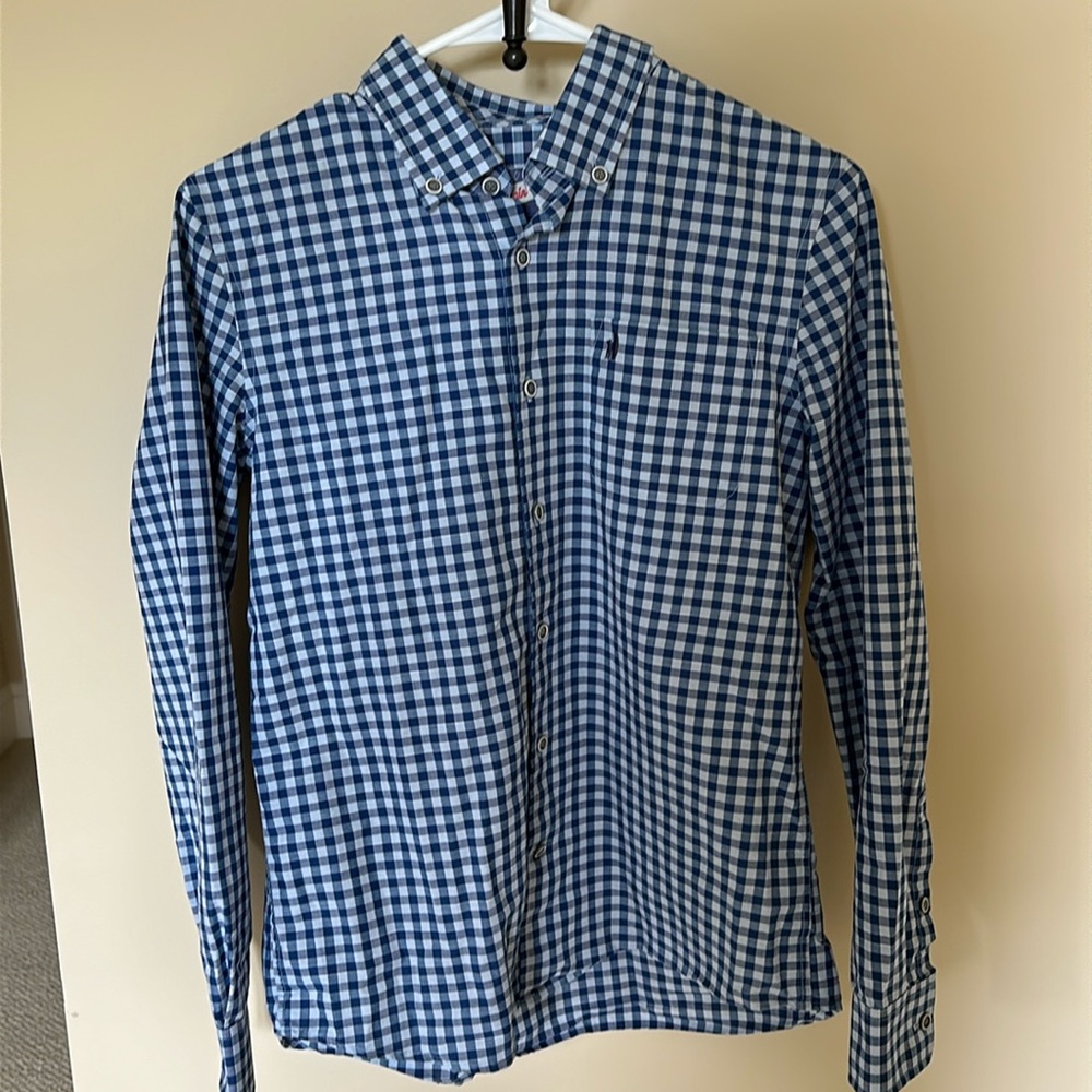Boys Johnie O blue gingham button down shirt